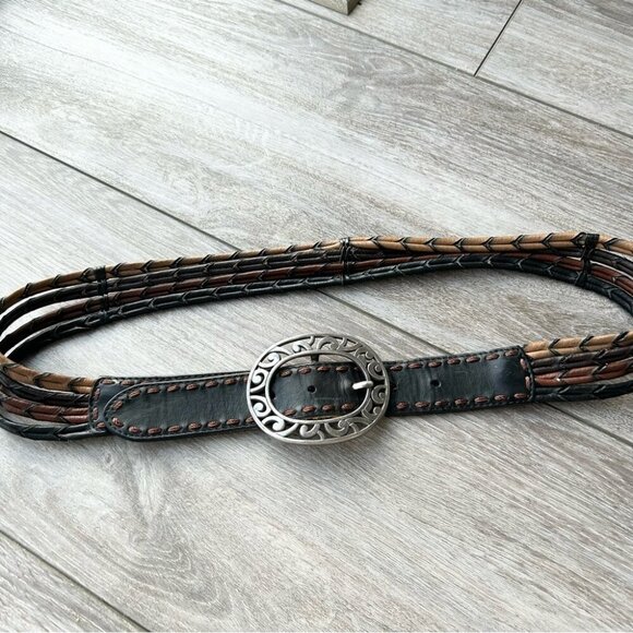 VINTAGE BRIGHTON BROWN BLACK TAN CAMEL BRAIDED LEATHER WESTERN BELT - Picture 1 of 14